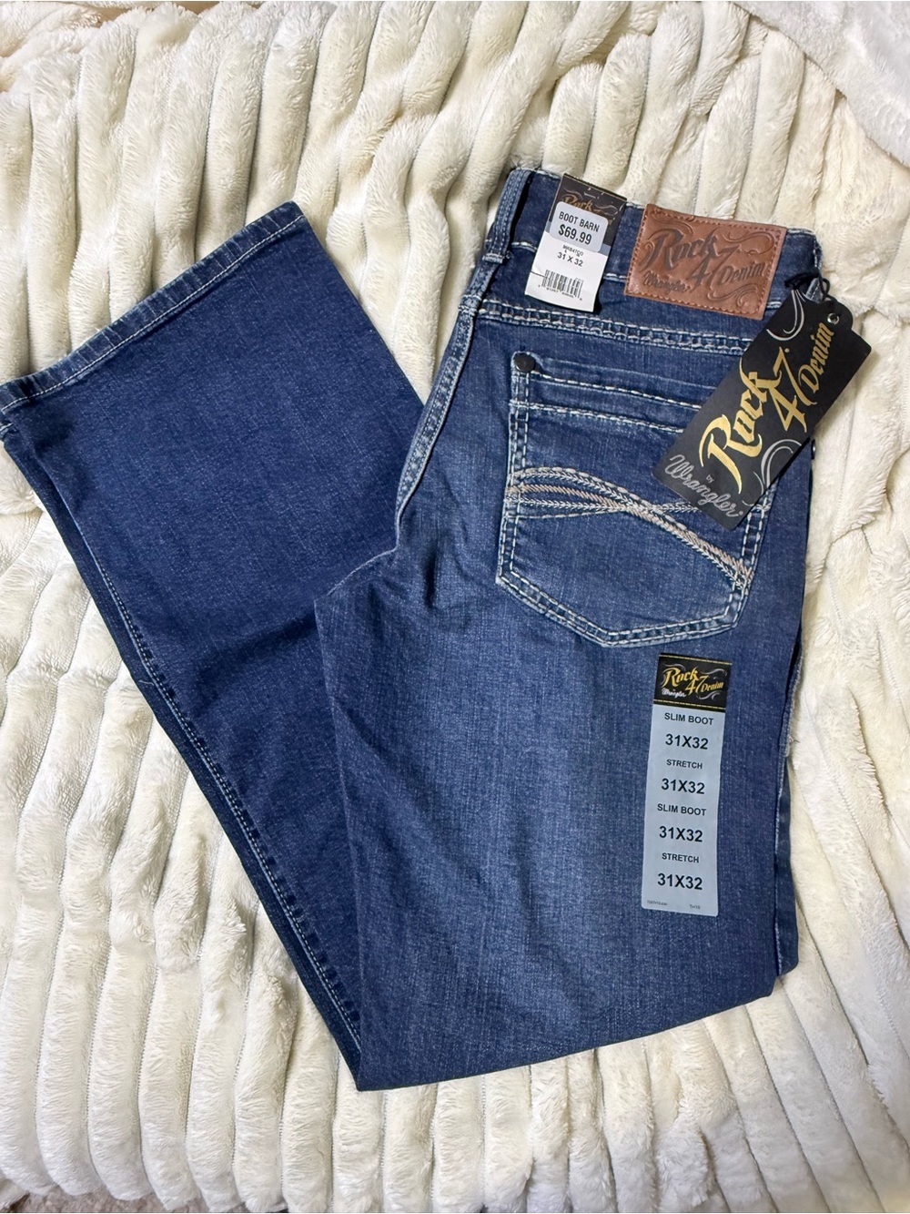 Rock 47 Wrangler Men’s Bootcut Jeans — Dark Blue